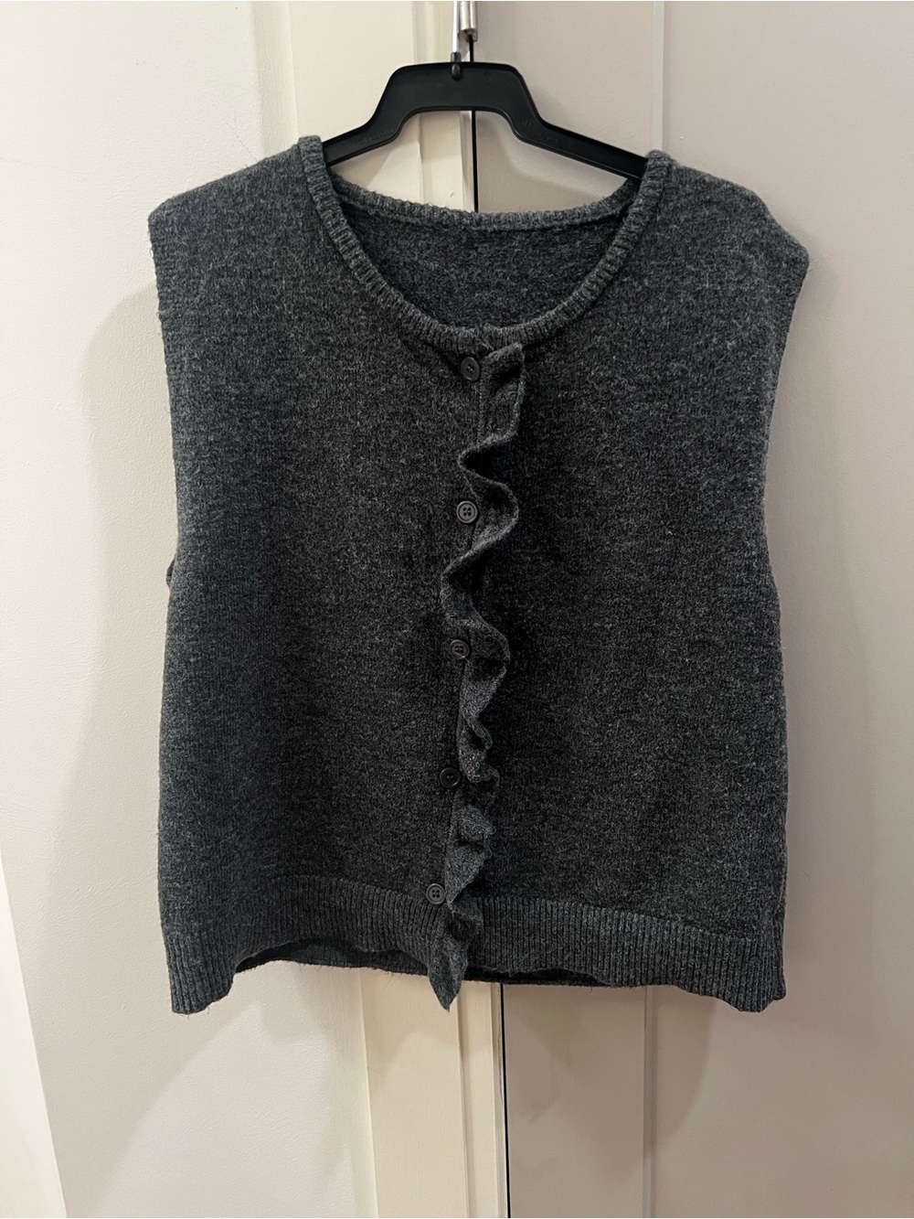 Dark Gray Ruffle Front Knit Sweater Vest - Women
